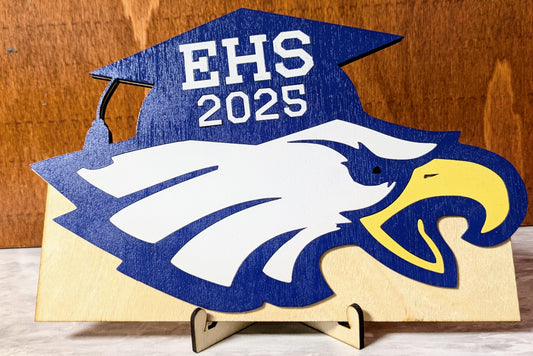 Custom Graduation Mascot Sign – Wood Layered Design | Stand, Magnet, or Wall Mount | Personalized for Any School, Class of 2025